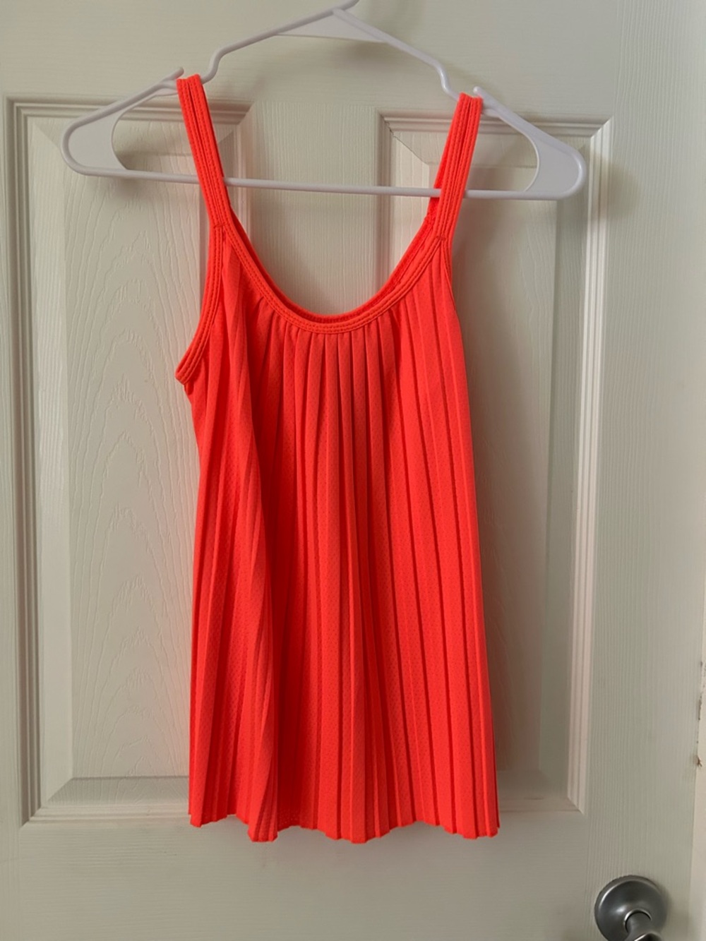 Lucky in Love Neon Orange Pleated Tank Top